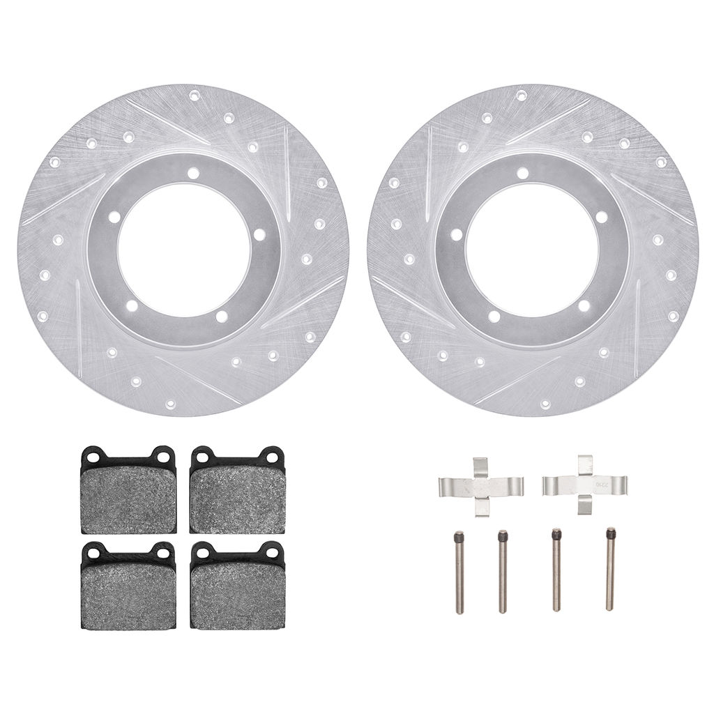 Dynamic Friction 7512-02001 - Brake Kit - Silver Zinc Coated Drilled and Slotted Rotors and 5000 Brake Pads with Hardware