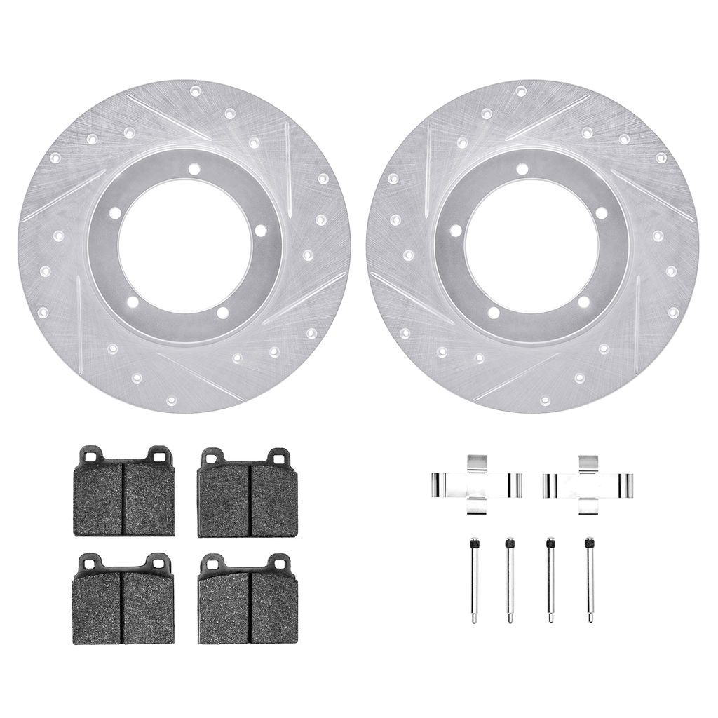 Dynamic Friction 7512-02002 - Brake Kit - Silver Zinc Coated Drilled and Slotted Rotors and 5000 Brake Pads with Hardware