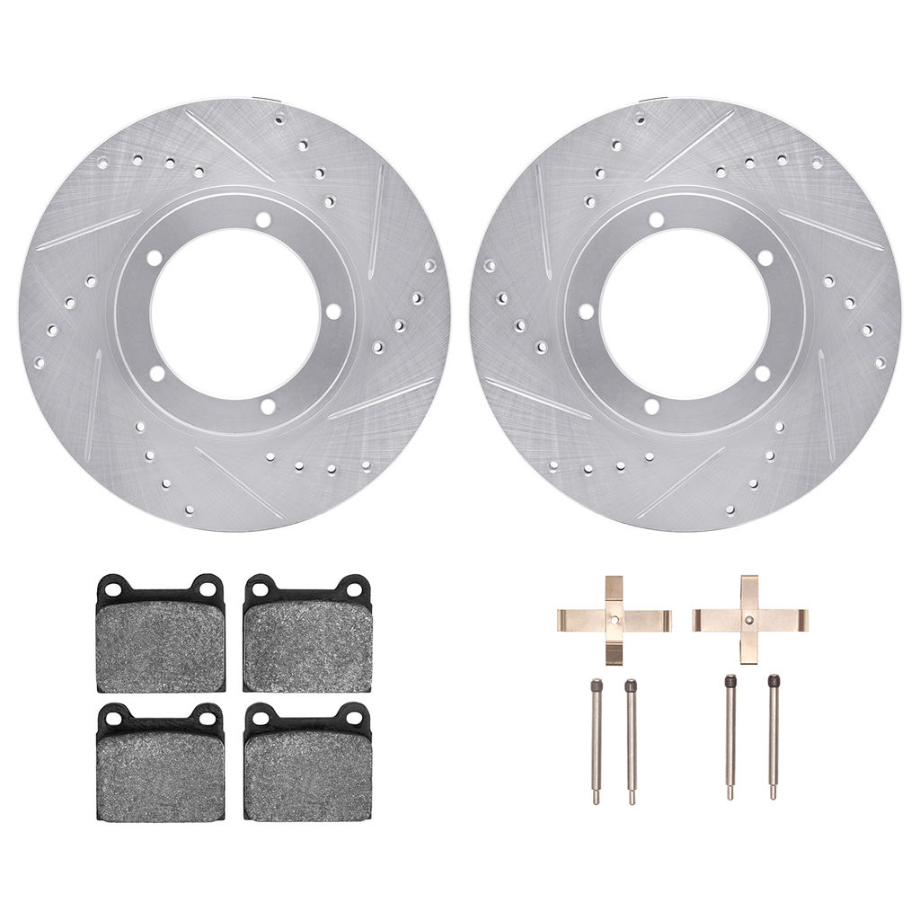 Dynamic Friction 7512-02003 - Brake Kit - Silver Zinc Coated Drilled and Slotted Rotors and 5000 Brake Pads with Hardware