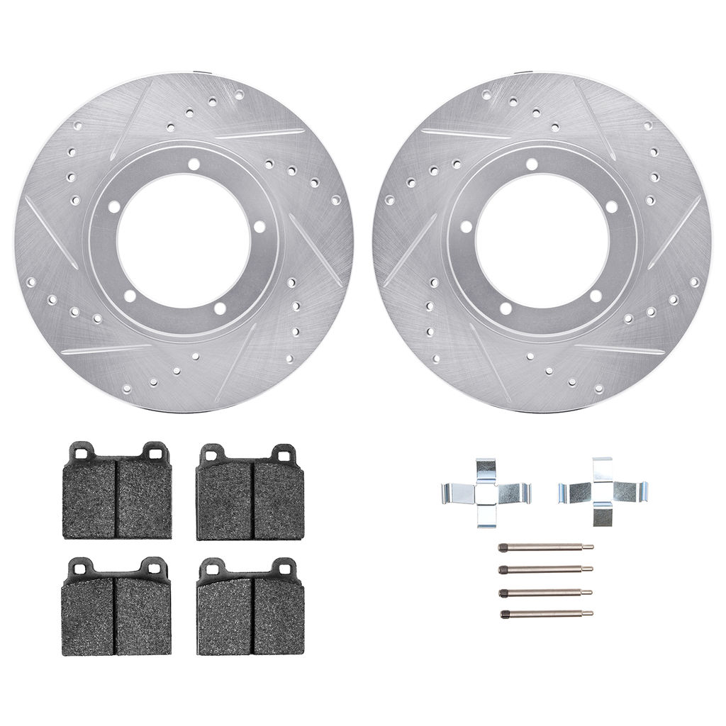 Dynamic Friction 7512-02004 - Brake Kit - Silver Zinc Coated Drilled and Slotted Rotors and 5000 Brake Pads with Hardware