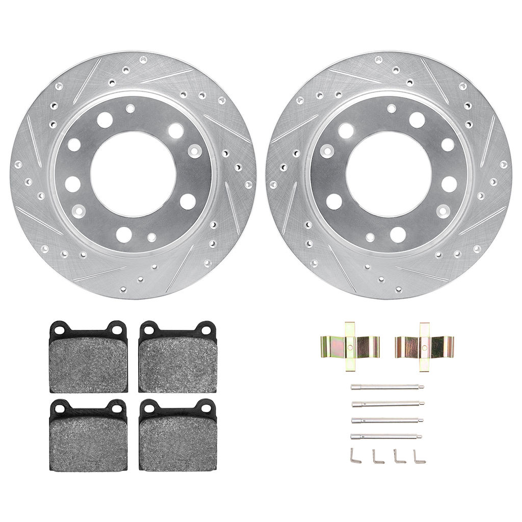 Dynamic Friction 7512-02005 - Brake Kit - Silver Zinc Coated Drilled and Slotted Rotors and 5000 Brake Pads with Hardware