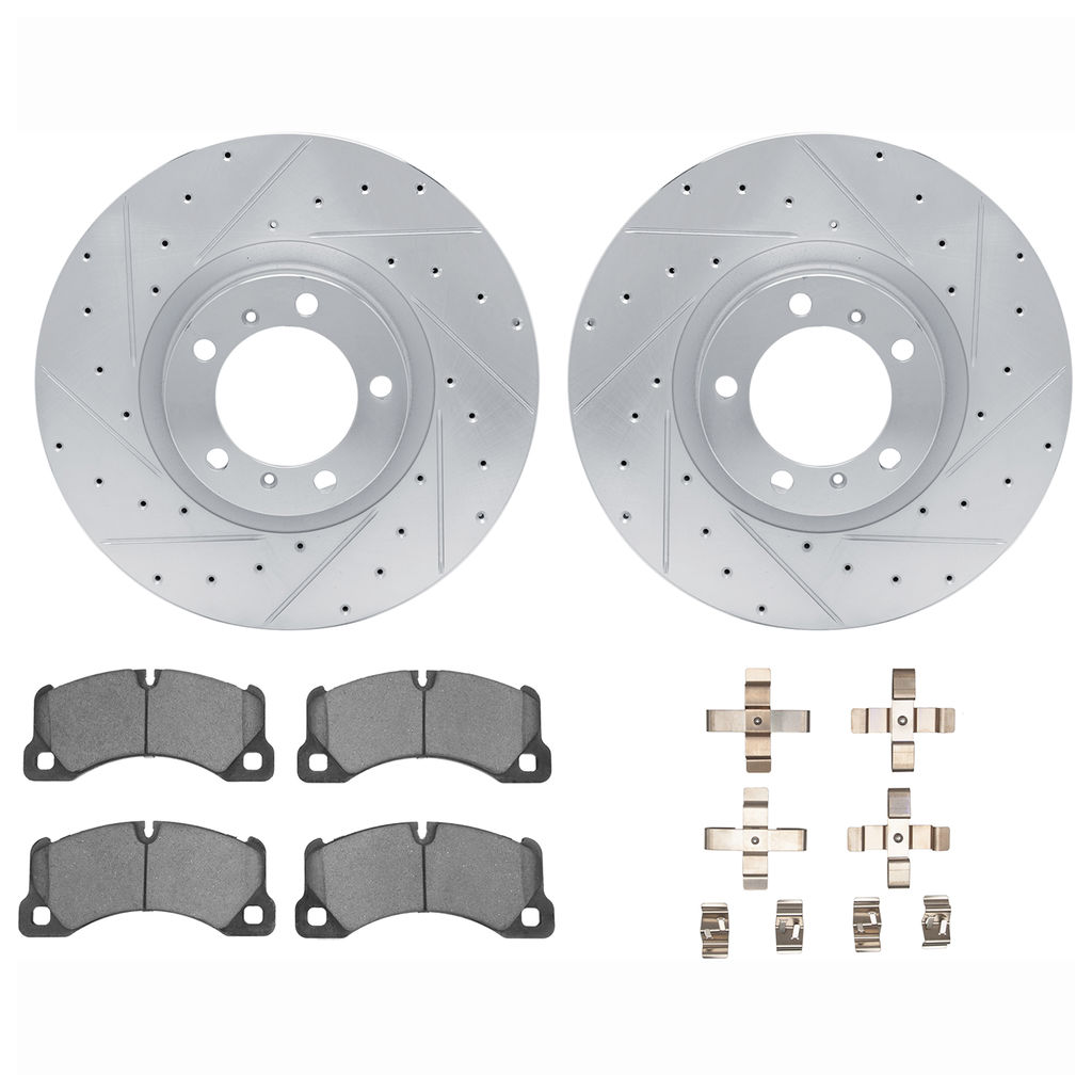 Dynamic Friction 7512-02117 - Brake Kit - Silver Zinc Coated Drilled and Slotted Rotors and 5000 Brake Pads with Hardware