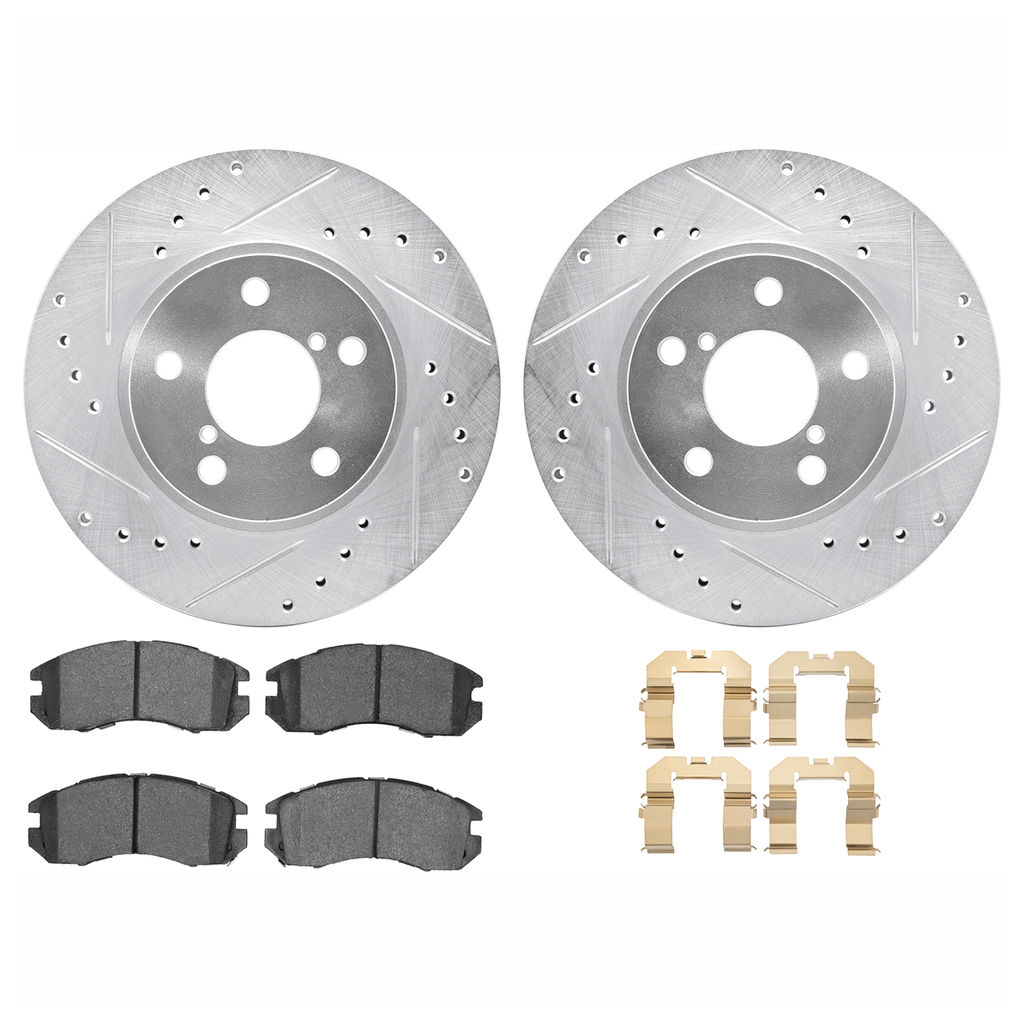 Dynamic Friction 7512-13006 - Brake Kit - Silver Zinc Coated Drilled and Slotted Rotors and 5000 Brake Pads with Hardware