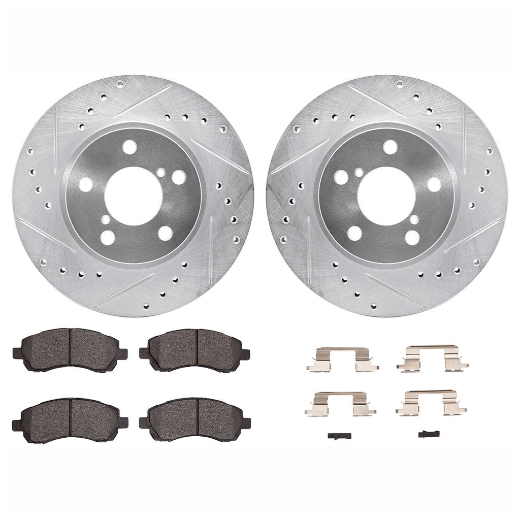 Dynamic Friction 7512-13007 - Brake Kit - Silver Zinc Coated Drilled and Slotted Rotors and 5000 Brake Pads with Hardware