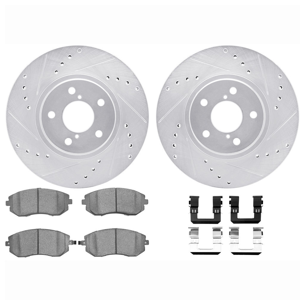 Dynamic Friction 7512-13010 - Brake Kit - Silver Zinc Coated Drilled and Slotted Rotors and 5000 Brake Pads with Hardware