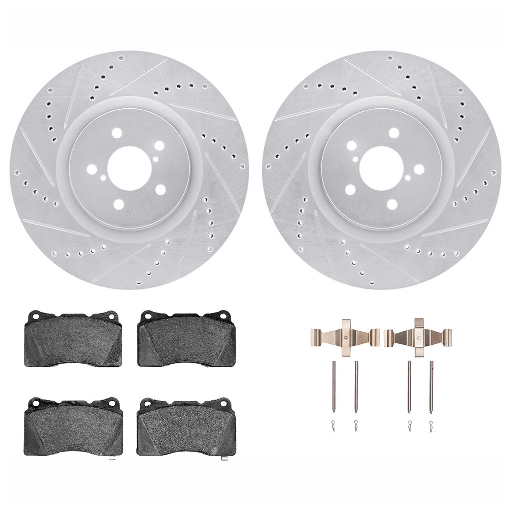 Dynamic Friction 7512-13015 - Brake Kit - Silver Zinc Coated Drilled and Slotted Rotors and 5000 Brake Pads with Hardware