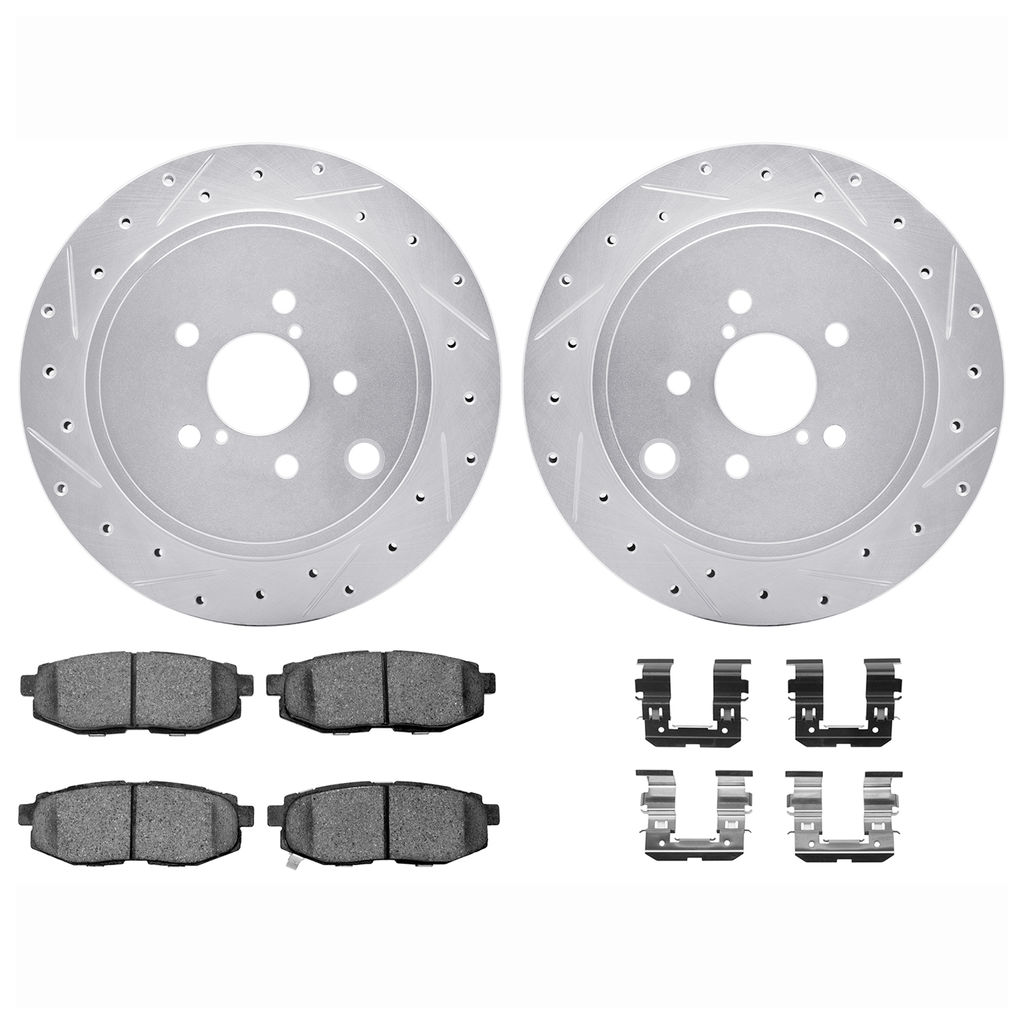 Dynamic Friction 7512-13030 - Brake Kit - Silver Zinc Coated Drilled and Slotted Rotors and 5000 Brake Pads with Hardware