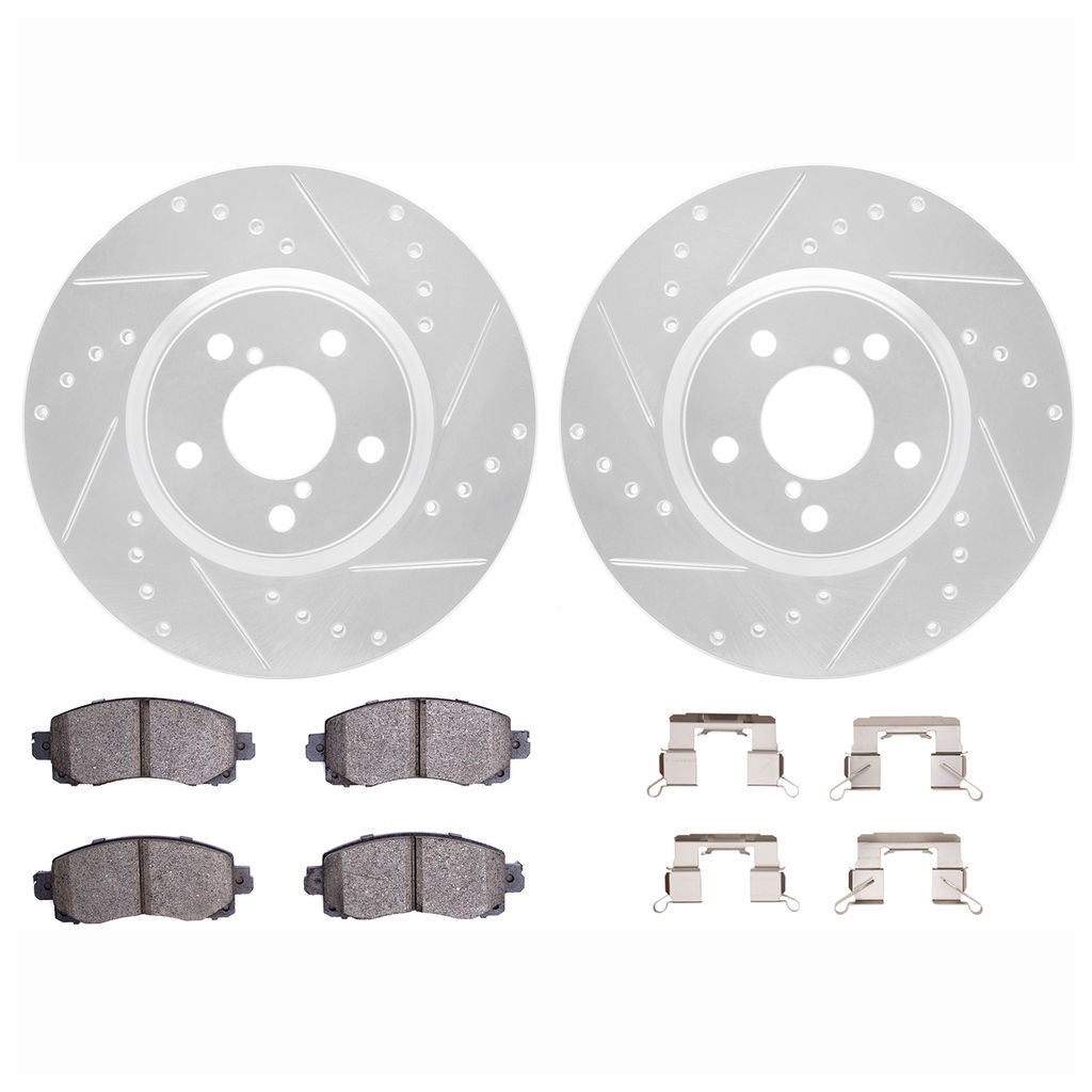 Dynamic Friction 7512-13049 - Brake Kit - Silver Zinc Coated Drilled and Slotted Rotors and 5000 Brake Pads with Hardware