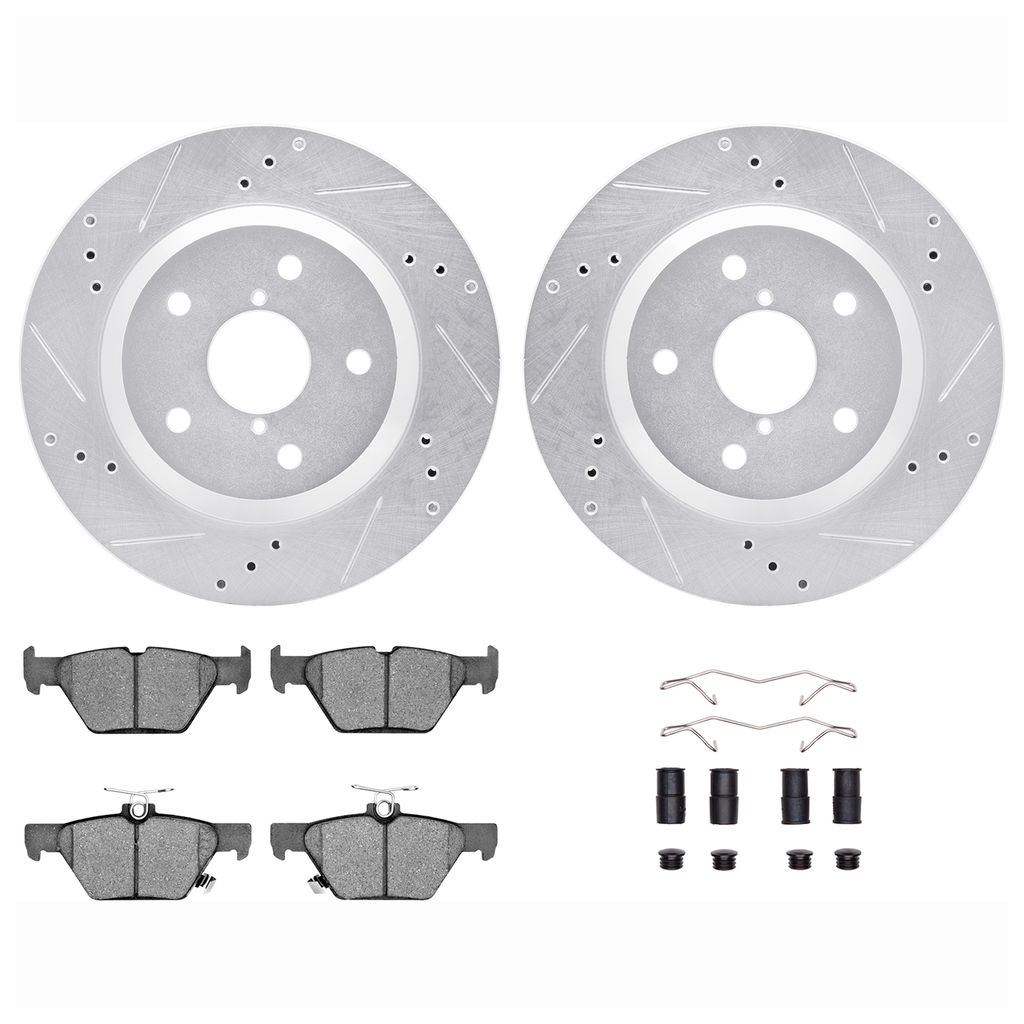 Dynamic Friction 7512-13055 - Brake Kit - Silver Zinc Coated Drilled and Slotted Rotors and 5000 Brake Pads with Hardware