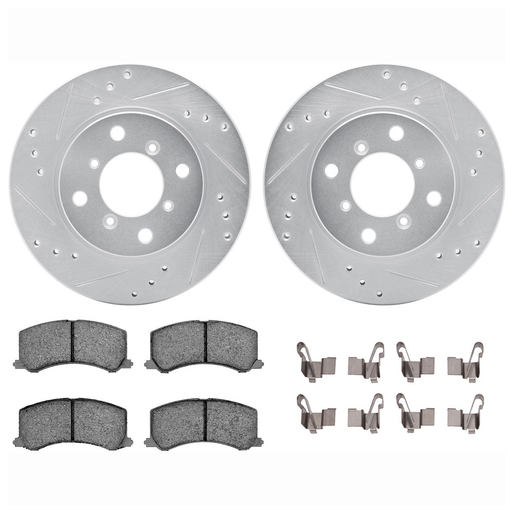 Dynamic Friction 7512-01000 - Brake Kit - Silver Zinc Coated Drilled and Slotted Rotors and 5000 Brake Pads with Hardware