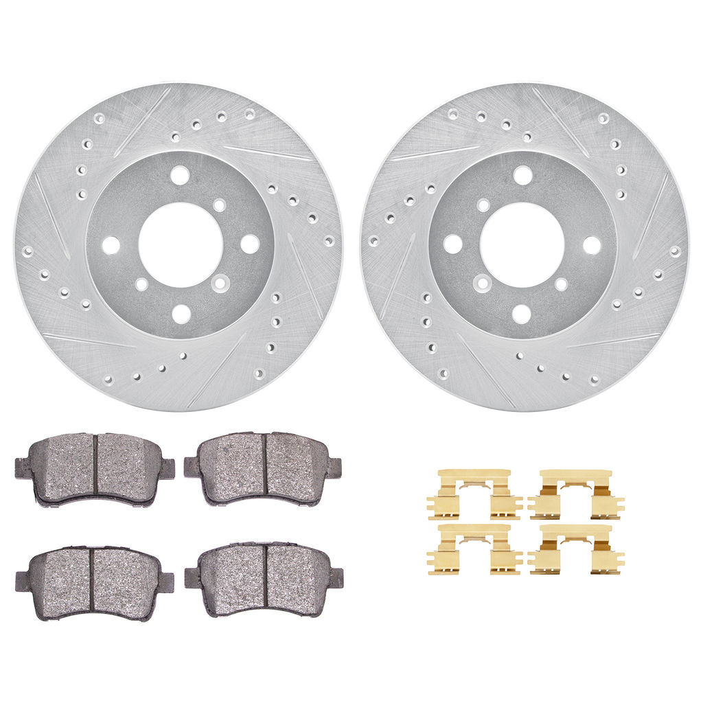 Dynamic Friction 7512-01002 - Brake Kit - Silver Zinc Coated Drilled and Slotted Rotors and 5000 Brake Pads with Hardware