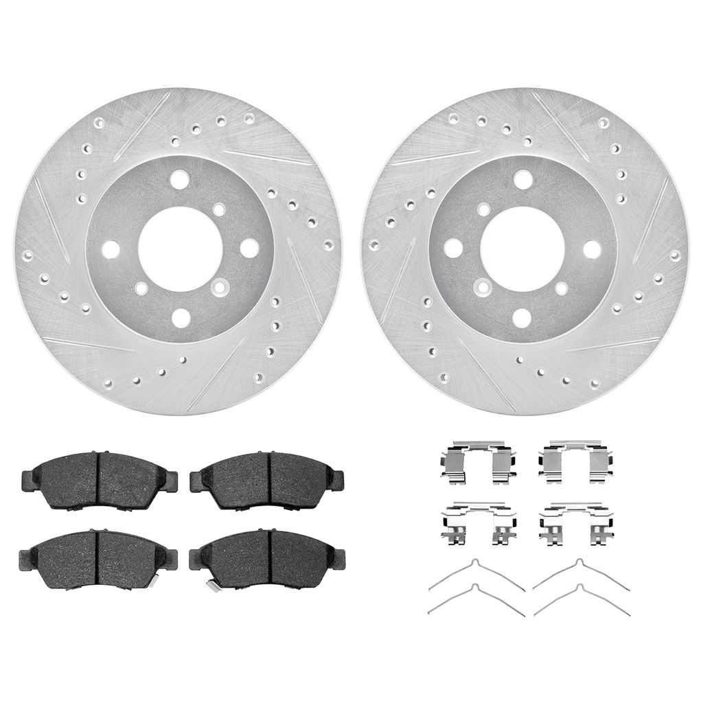 Dynamic Friction 7512-01003 - Brake Kit - Silver Zinc Coated Drilled and Slotted Rotors and 5000 Brake Pads with Hardware