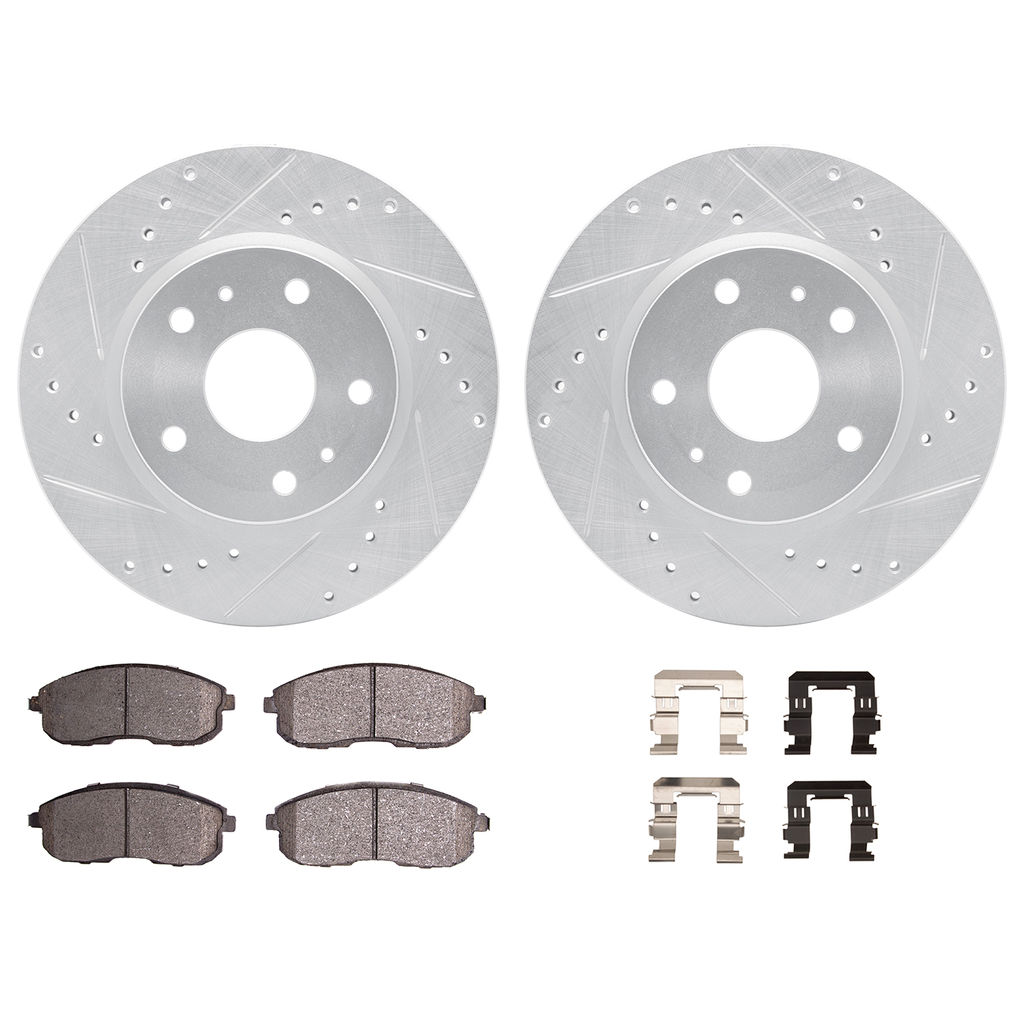 Dynamic Friction 7512-01004 - Brake Kit - Silver Zinc Coated Drilled and Slotted Rotors and 5000 Brake Pads with Hardware