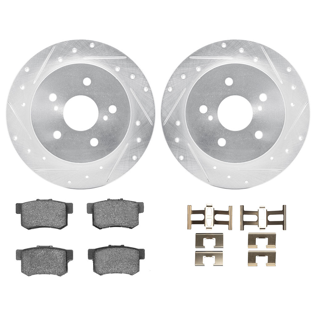 Dynamic Friction 7512-01006 - Brake Kit - Silver Zinc Coated Drilled and Slotted Rotors and 5000 Brake Pads with Hardware