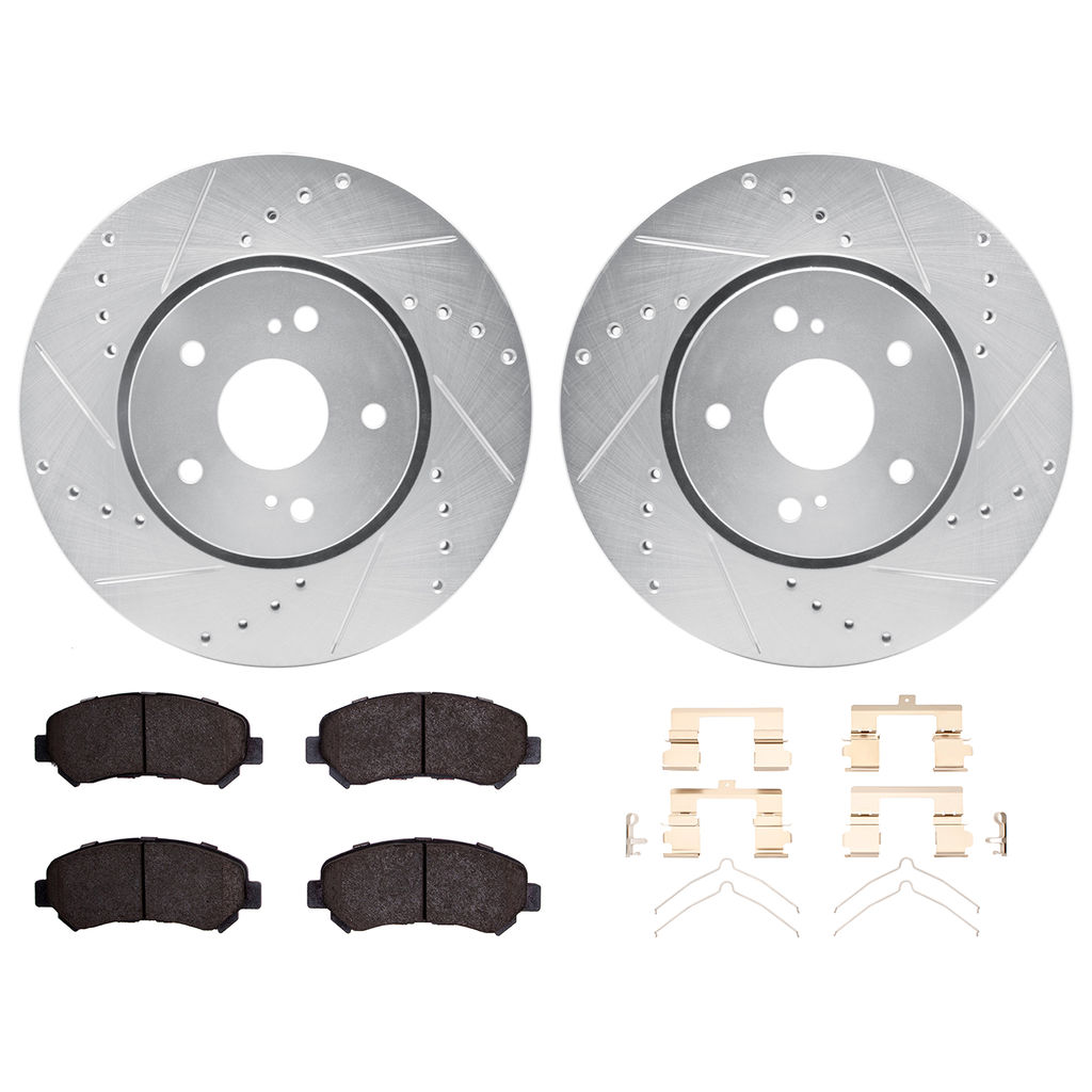 Dynamic Friction 7512-01007 - Brake Kit - Silver Zinc Coated Drilled and Slotted Rotors and 5000 Brake Pads with Hardware