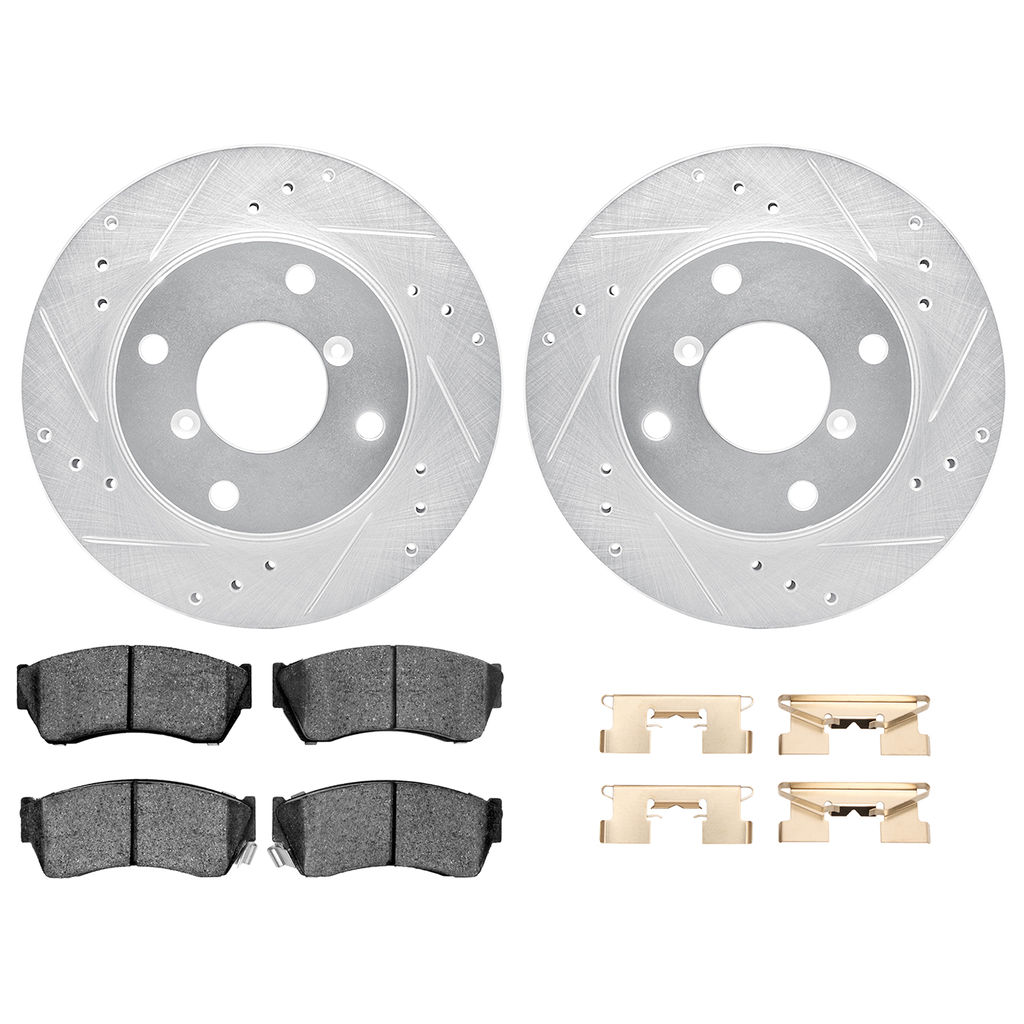 Dynamic Friction 7512-01016 - Brake Kit - Silver Zinc Coated Drilled and Slotted Rotors and 5000 Brake Pads with Hardware