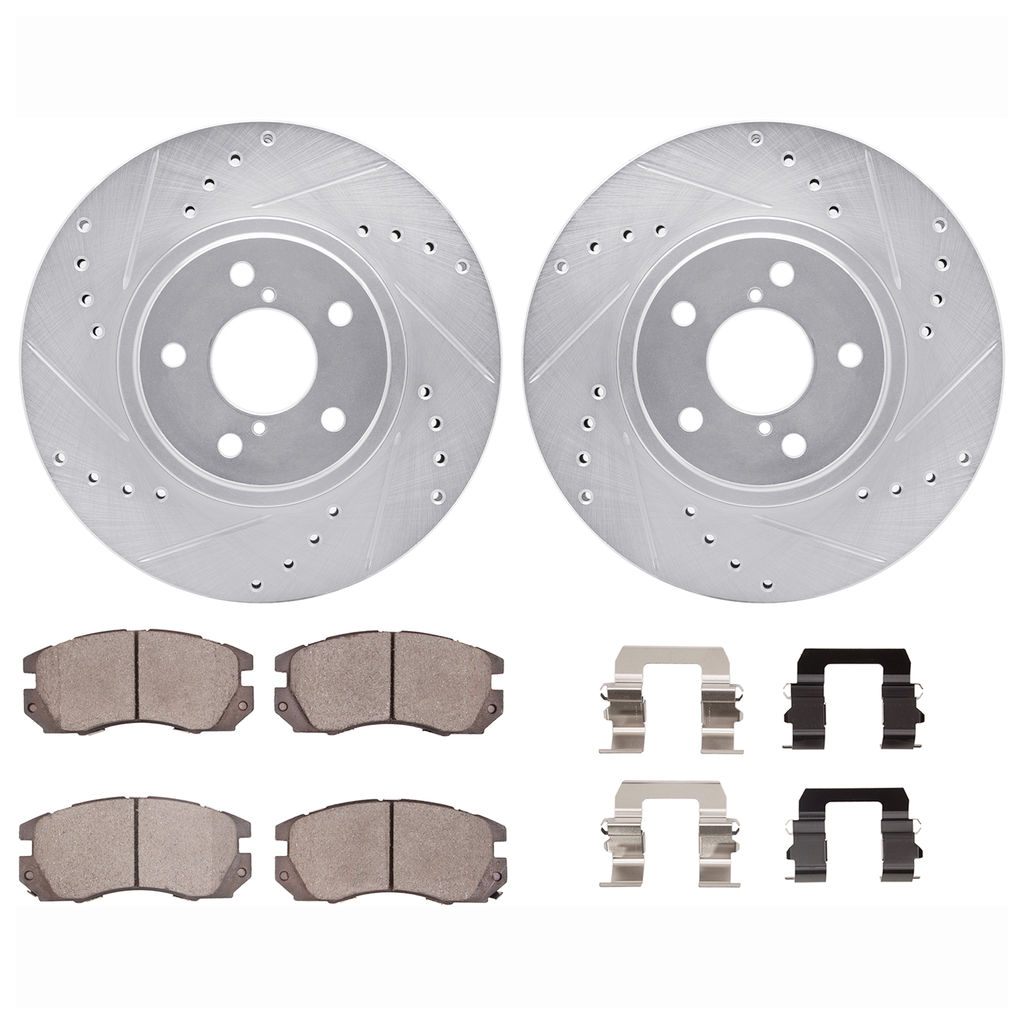 Dynamic Friction 7512-13009 - Brake Kit - Silver Zinc Coated Drilled and Slotted Rotors and 5000 Brake Pads with Hardware
