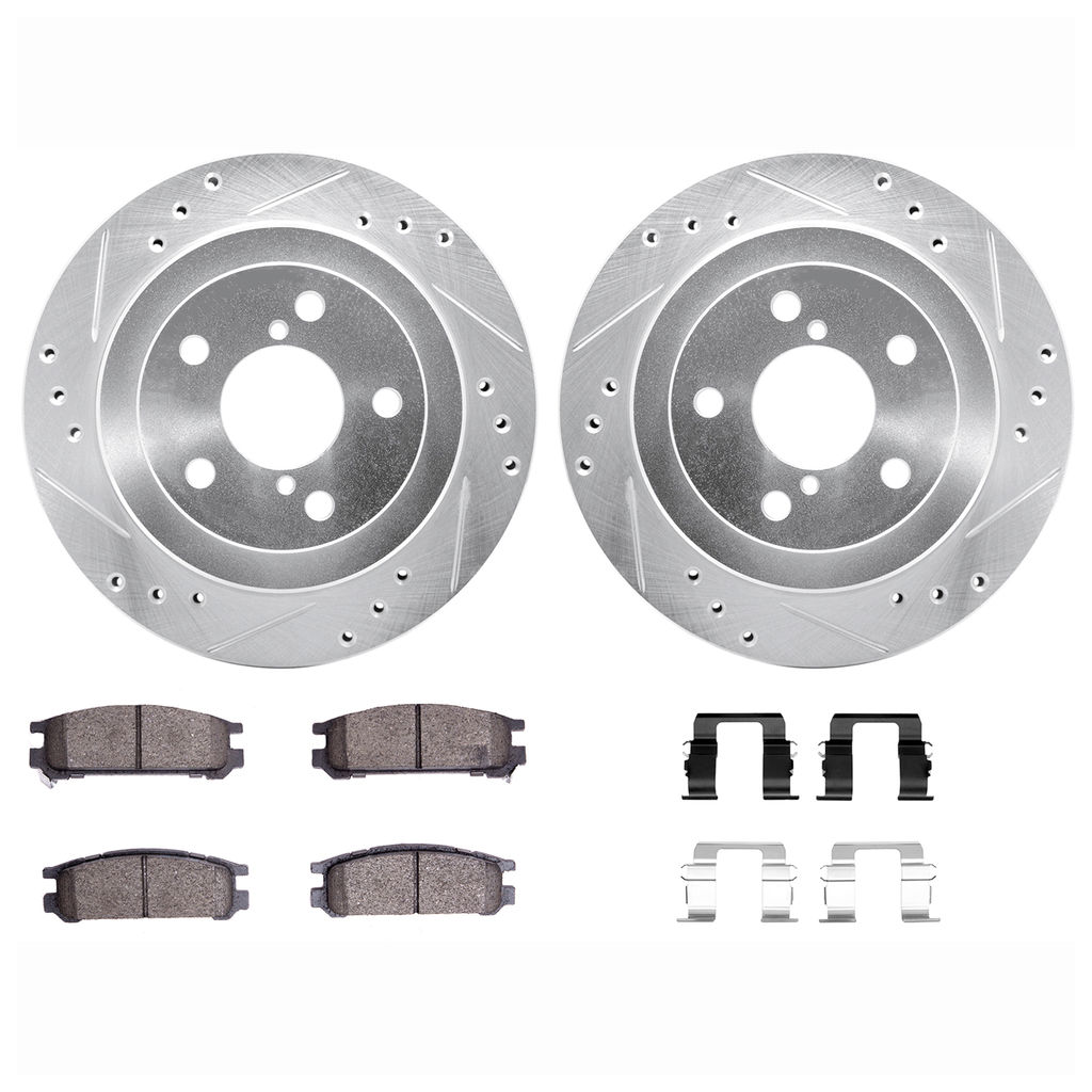 Dynamic Friction 7512-13012 - Brake Kit - Silver Zinc Coated Drilled and Slotted Rotors and 5000 Brake Pads with Hardware