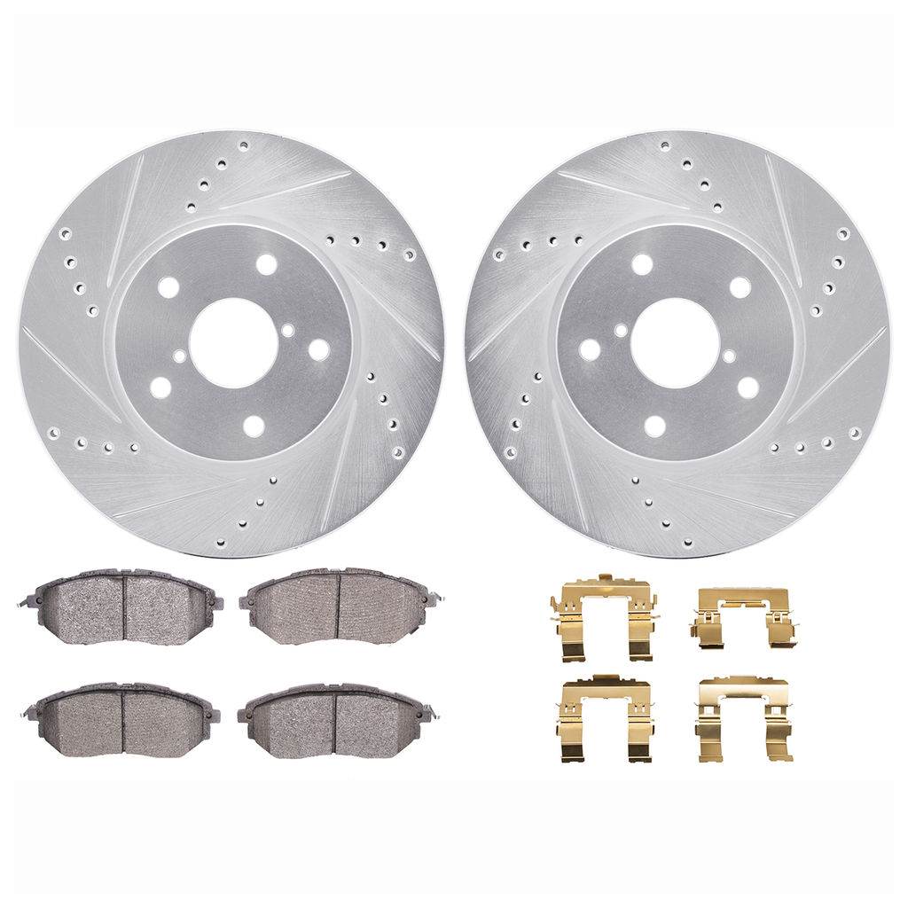 Dynamic Friction 7512-13033 - Brake Kit - Silver Zinc Coated Drilled and Slotted Rotors and 5000 Brake Pads with Hardware