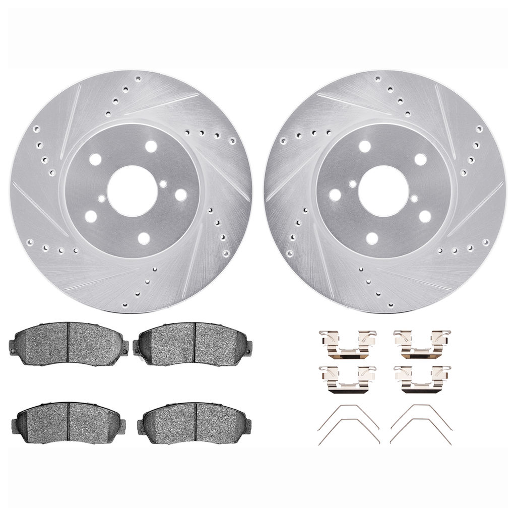 Dynamic Friction 7512-13035 - Brake Kit - Silver Zinc Coated Drilled and Slotted Rotors and 5000 Brake Pads with Hardware