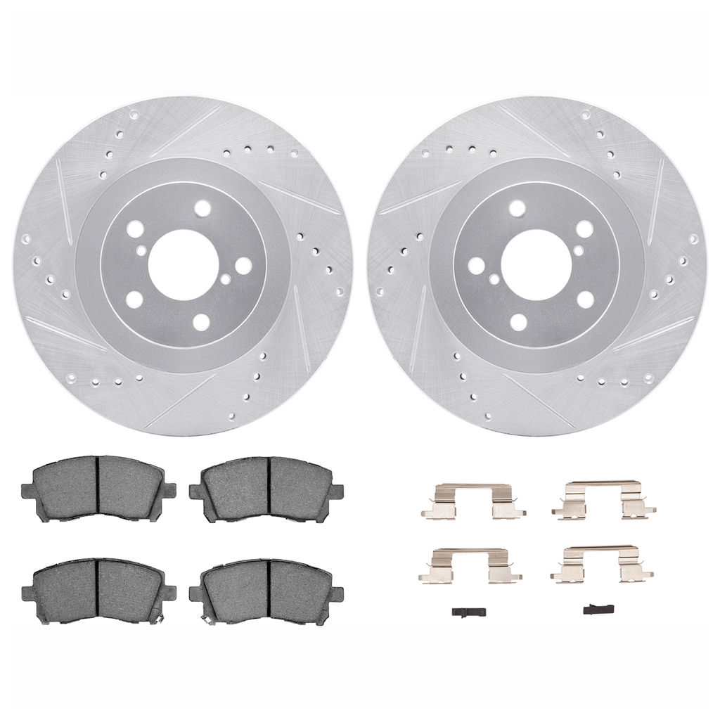 Dynamic Friction 7512-13040 - Brake Kit - Silver Zinc Coated Drilled and Slotted Rotors and 5000 Brake Pads with Hardware