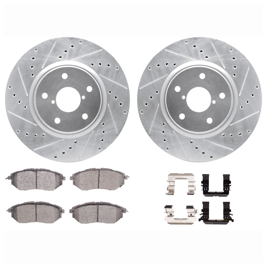 Dynamic Friction 7512-13044 - Brake Kit - Silver Zinc Coated Drilled and Slotted Rotors and 5000 Brake Pads with Hardware