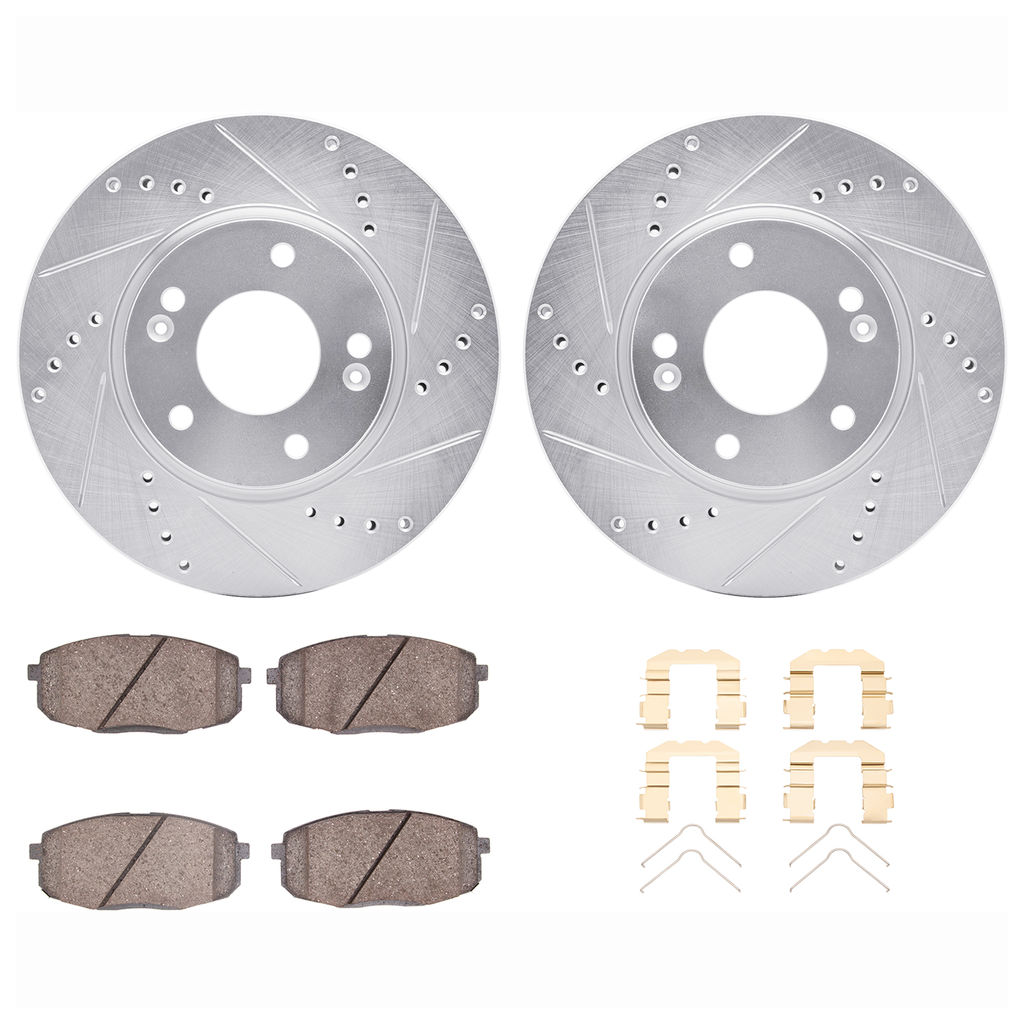Dynamic Friction 7512-03022 - Brake Kit - Drilled and Slotted Silver Rotors with 5000 Advanced Brake Pads includes Hardware