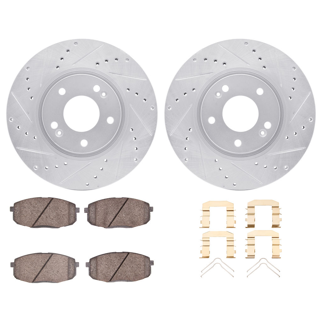 Dynamic Friction 7512-03034 - Brake Kit - Drilled and Slotted Silver Rotors with 5000 Advanced Brake Pads includes Hardware