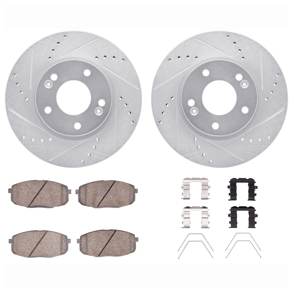 Dynamic Friction 7512-03074 - Brake Kit - Drilled and Slotted Silver Rotors with 5000 Advanced Brake Pads includes Hardware