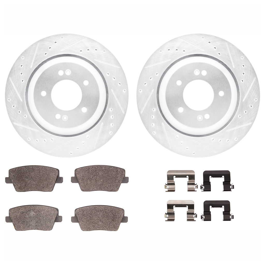 Dynamic Friction 7512-03447 - Brake Kit - Drilled and Slotted Silver Rotors with 5000 Advanced Brake Pads includes Hardware