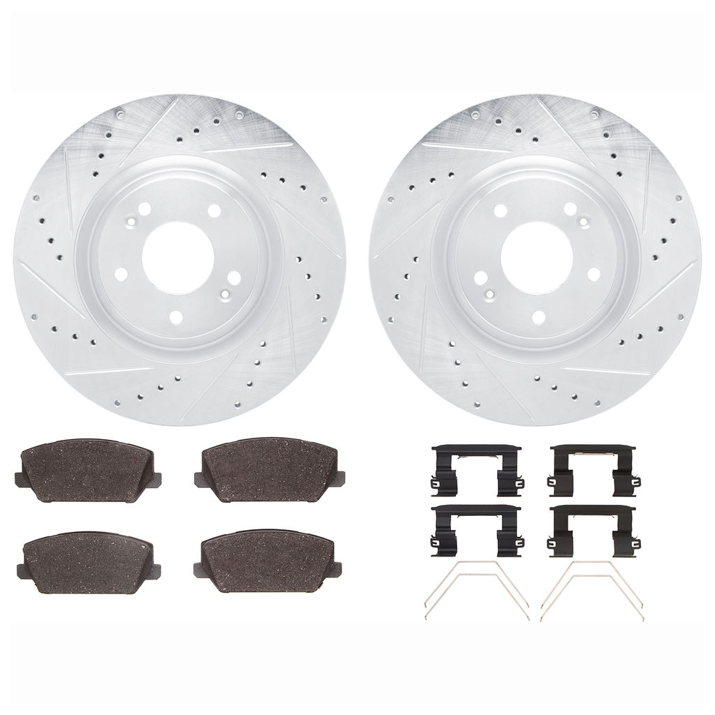 Dynamic Friction 7512-03453 - Brake Kit - Drilled and Slotted Silver Rotors with 5000 Advanced Brake Pads includes Hardware