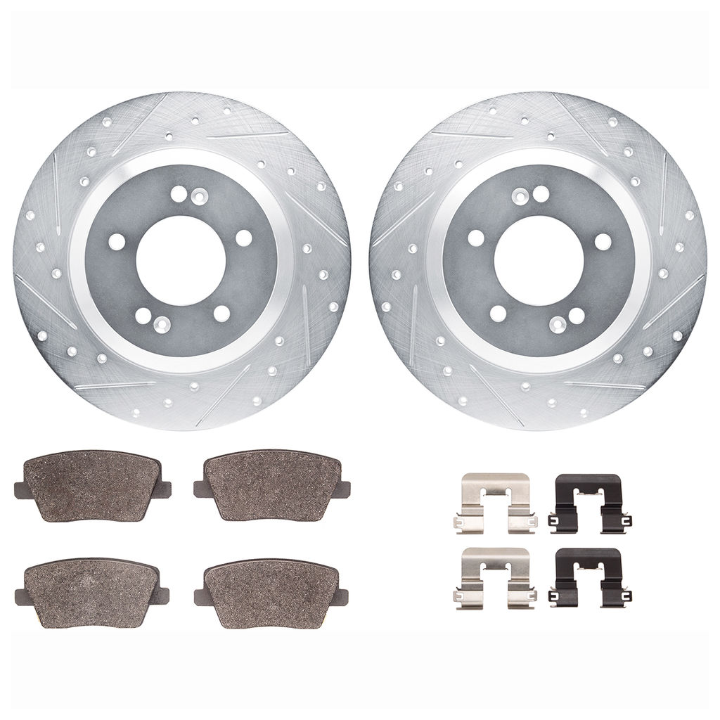 Dynamic Friction 7512-03456 - Brake Kit - Drilled and Slotted Silver Rotors with 5000 Advanced Brake Pads includes Hardware