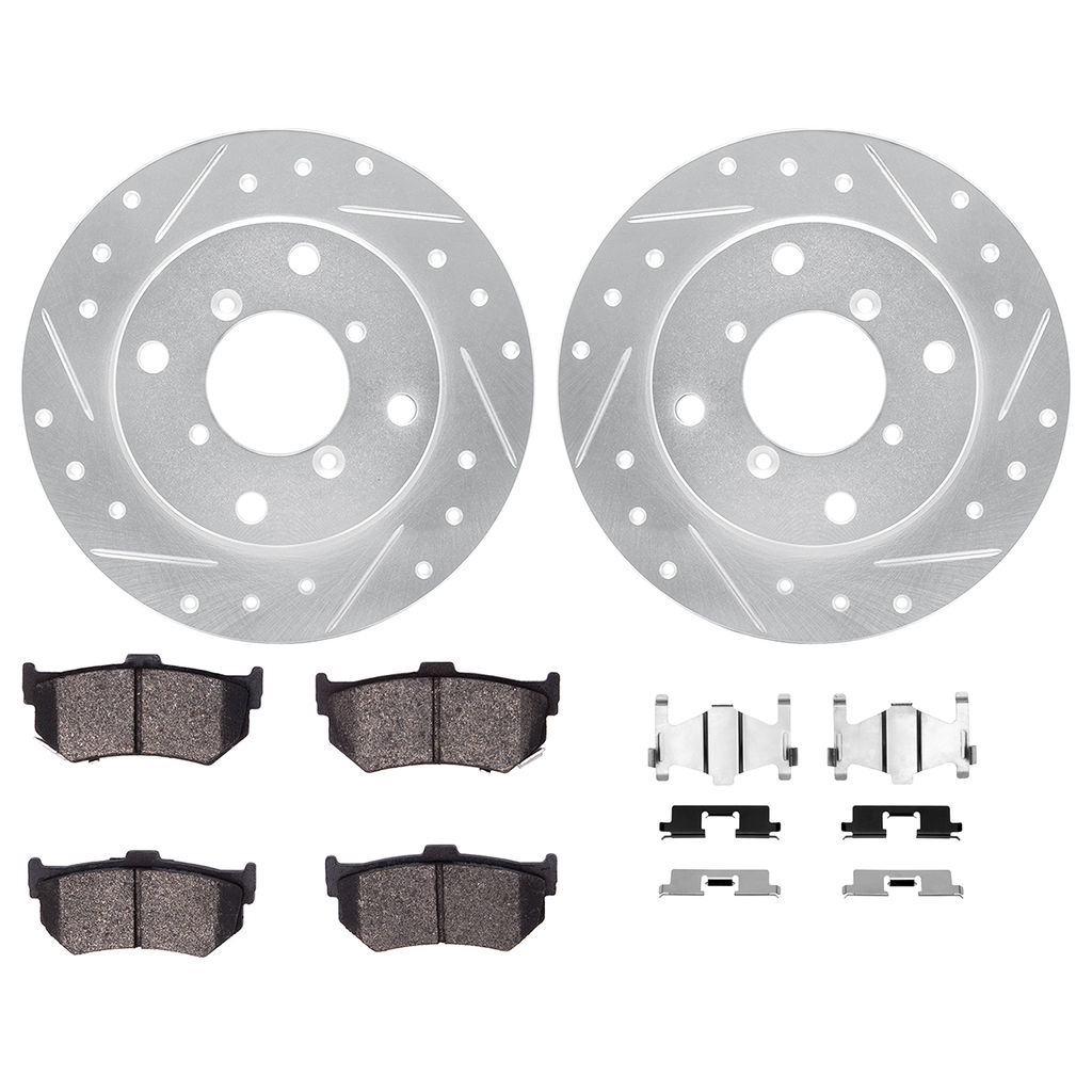 Dynamic Friction 7512-01020 - Brake Kit - Drilled and Slotted Silver Rotors with 5000 Advanced Brake Pads includes Hardware