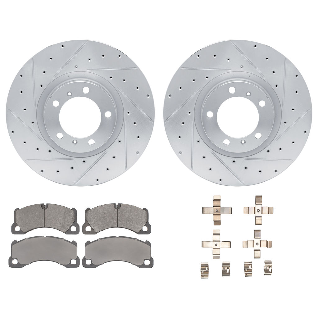 Dynamic Friction 7512-02029 - Brake Kit - Drilled and Slotted Silver Rotors with 5000 Advanced Brake Pads includes Hardware