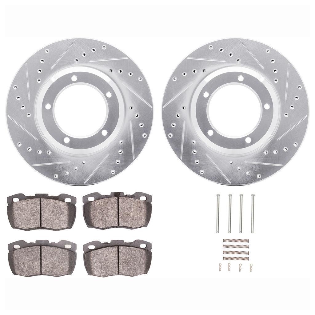 Dynamic Friction 7512-11046 - Brake Kit - Drilled and Slotted Silver Rotors with 5000 Advanced Brake Pads includes Hardware