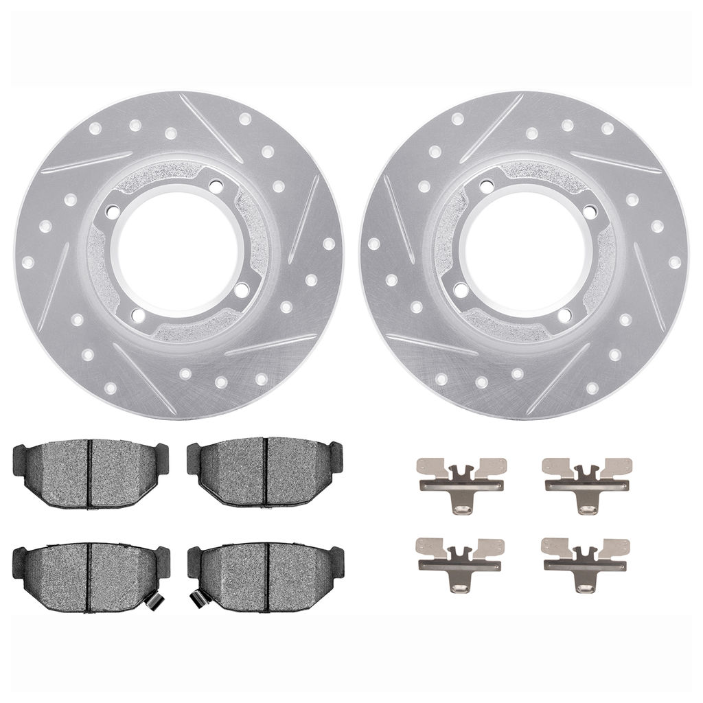 Dynamic Friction 7512-13059 - Brake Kit - Drilled and Slotted Silver Rotors with 5000 Advanced Brake Pads includes Hardware