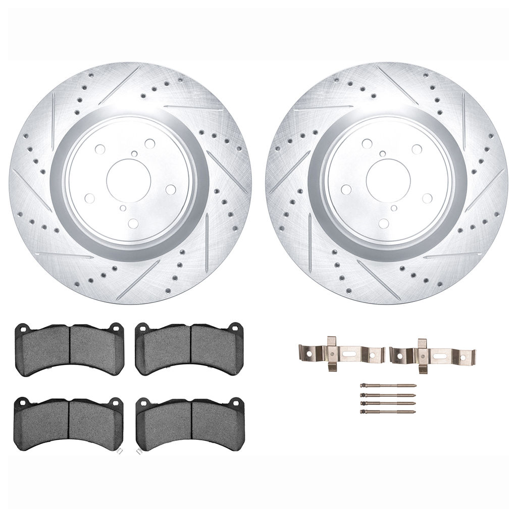 Dynamic Friction 7512-13220 - Brake Kit - Drilled and Slotted Silver Rotors with 5000 Advanced Brake Pads includes Hardware