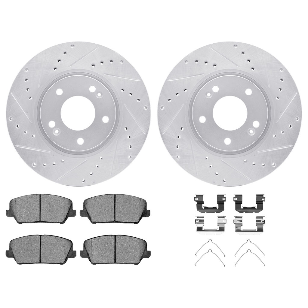 Dynamic Friction 7512-03040 - Brake Kit - Drilled and Slotted Silver Rotors with 5000 Advanced Brake Pads includes Hardware