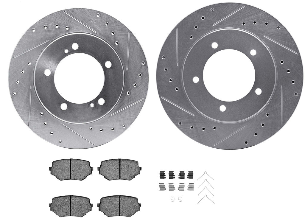 Dynamic Friction 7512-01009 - Brake Kit - Silver Zinc Coated Drilled and Slotted Rotors and 5000 Ceramic Brake Pads With Hardware