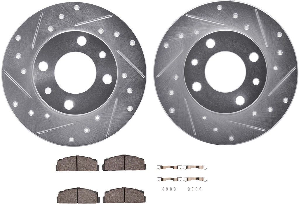 Dynamic Friction 7512-07002 - Brake Kit - Silver Zinc Coated Drilled and Slotted Rotors and 5000 Brake Pads With Hardware