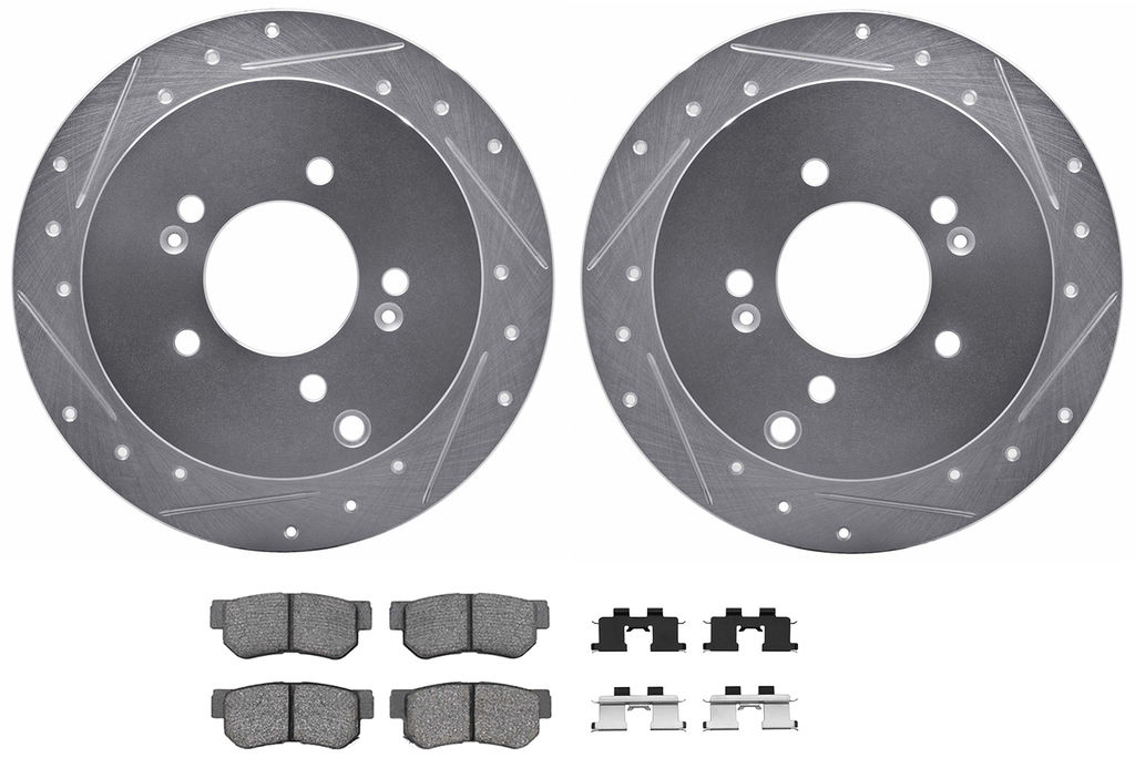 Dynamic Friction 7512-03021 - Brake Kit - Silver Zinc Coated Drilled and Slotted Rotors and 5000 Ceramic Brake Pads With Hardware