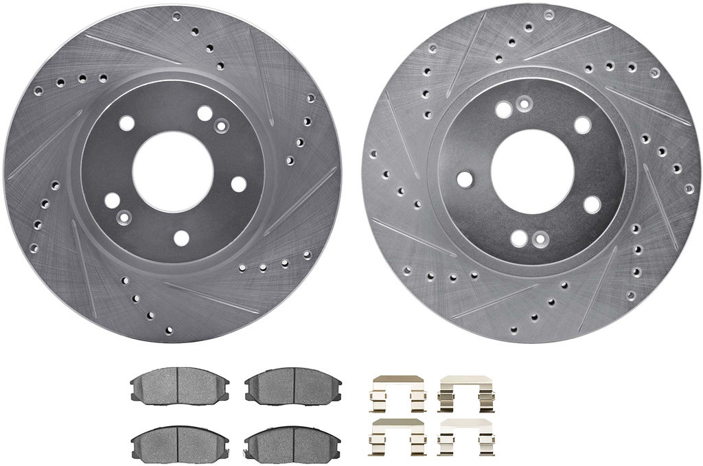 Dynamic Friction 7512-03023 - Brake Kit - Silver Zinc Coated Drilled and Slotted Rotors and 5000 Ceramic Brake Pads With Hardware