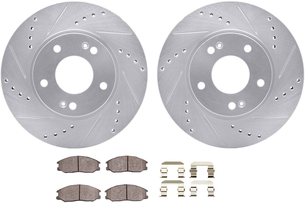 Dynamic Friction 7512-03024 - Brake Kit - Silver Zinc Coated Drilled and Slotted Rotors and 5000 Ceramic Brake Pads With Hardware