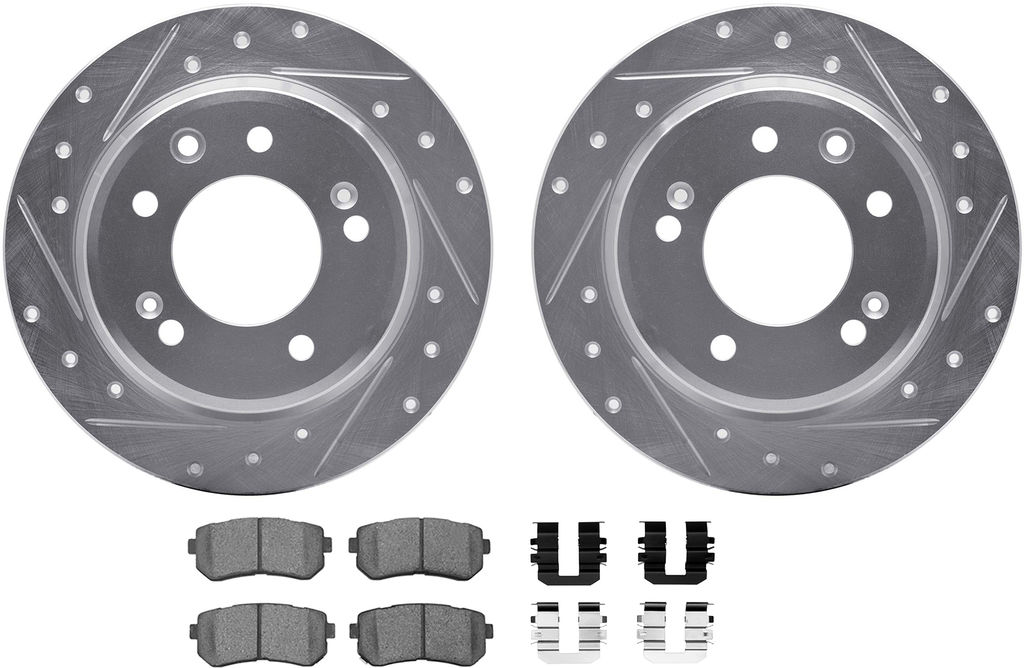 Dynamic Friction 7512-03038 - Brake Kit - Silver Zinc Coated Drilled and Slotted Rotors and 5000 Ceramic Brake Pads With Hardware