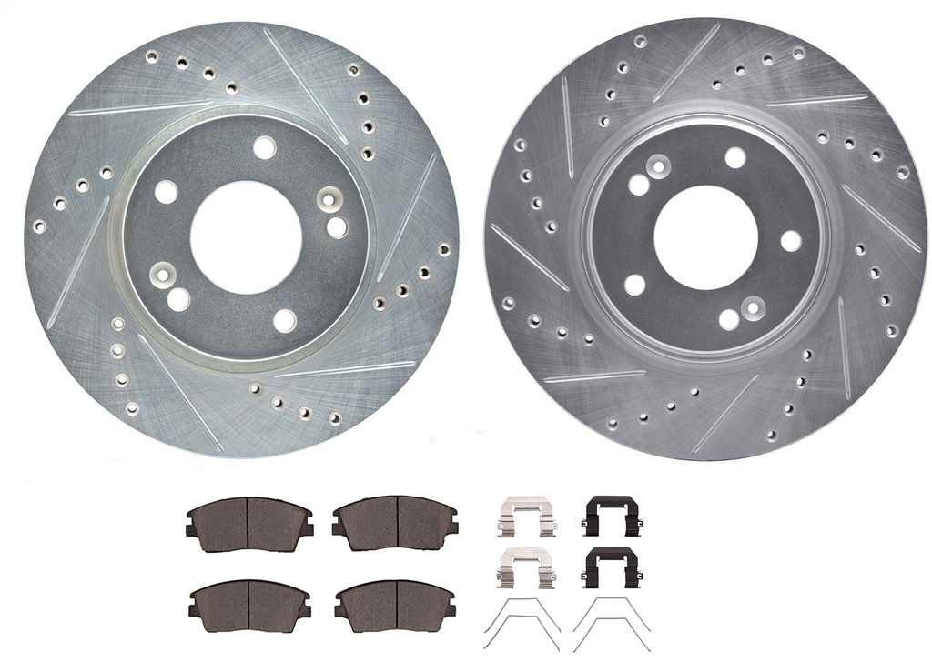 Dynamic Friction 7512-03093 - Brake Kit - Silver Zinc Coated Drilled and Slotted Rotors and 5000 Ceramic Brake Pads With Hardware