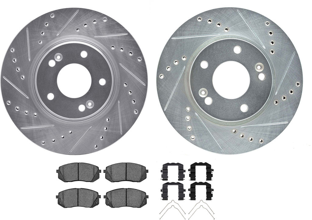 Dynamic Friction 7512-03097 - Brake Kit - Silver Zinc Coated Drilled and Slotted Rotors and 5000 Ceramic Brake Pads With Hardware