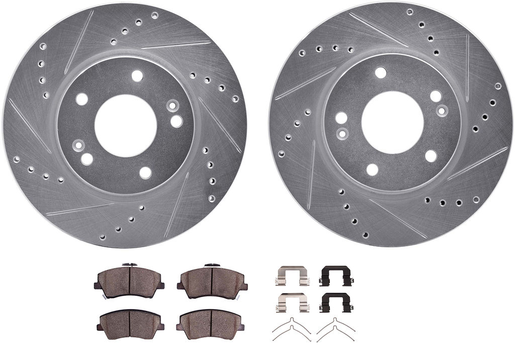 Dynamic Friction 7512-03100 - Brake Kit - Silver Zinc Coated Drilled and Slotted Rotors and 5000 Ceramic Brake Pads With Hardware