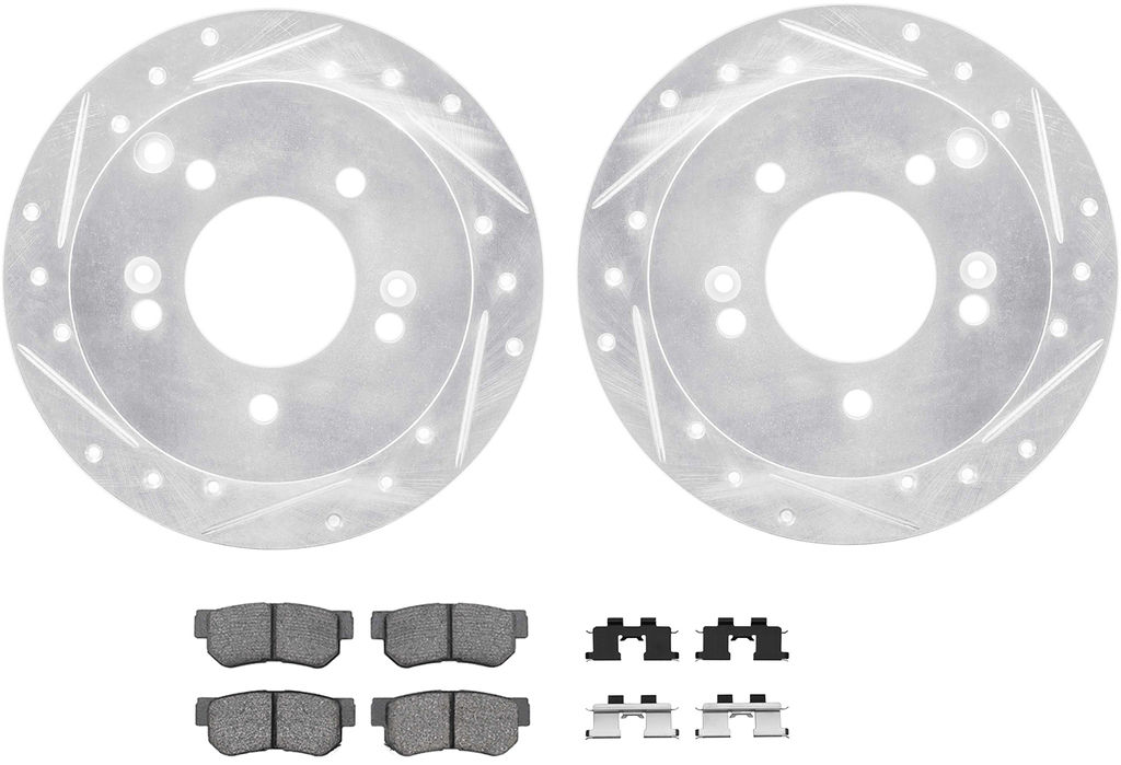 Dynamic Friction 7512-03017 - Brake Kit - Silver Zinc Coated Drilled and Slotted Rotors and 5000 Ceramic Brake Pads With Hardware