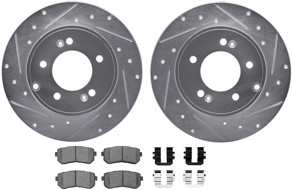 Dynamic Friction 7512-03037 - Brake Kit - Silver Zinc Coated Drilled and Slotted Rotors and 5000 Ceramic Brake Pads With Hardware