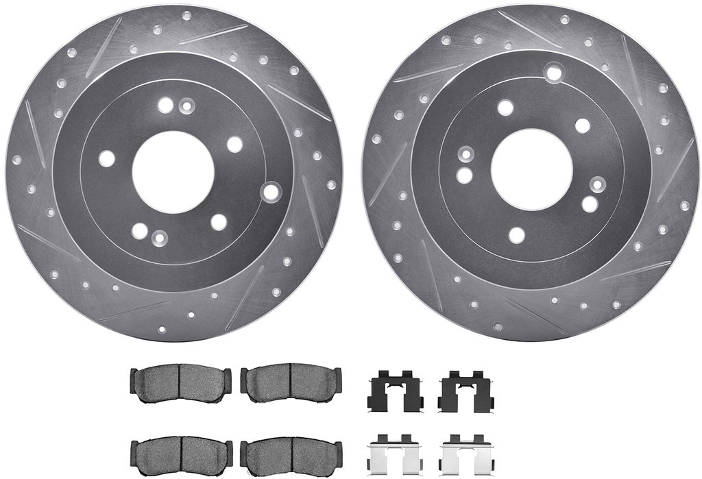 Dynamic Friction 7512-03048 - Brake Kit - Silver Zinc Coated Drilled and Slotted Rotors and 5000 Ceramic Brake Pads With Hardware